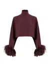 Lapointe Feather-trim Long-sleeve Blouse In Burgundy