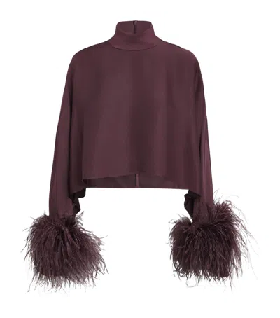 Lapointe Feather-trim Long-sleeve Top In Purple