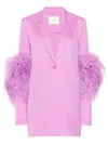 Lapointe Wool Single Breasted Blazer With Feathers In Pink