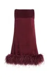 Lapointe Feather-trimmed Satin Mini Dress In Burgundy