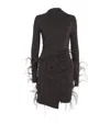 Lapointe Lightweight Jersey Long Sleeve Draped Ostrich Mini Dress In Brown