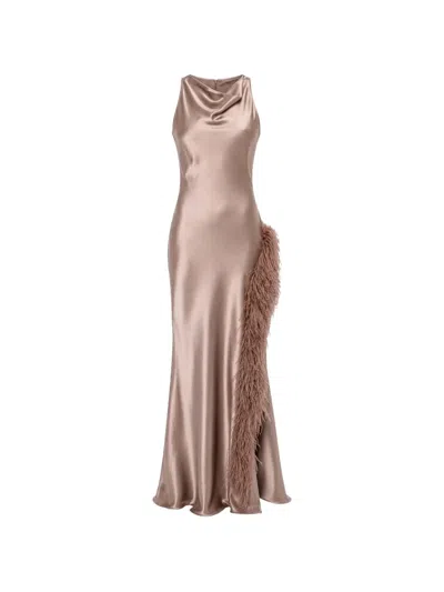 Lapointe Feather-trim Maxi Dress In Brown
