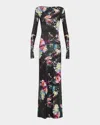 Lapointe Floral Jersey Long-sleeve Gown In Multi