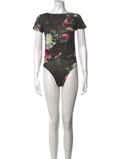 Pre-owned Lapointe Floral Print Bateau Neckline Bodysuit W/ Tags In Multi