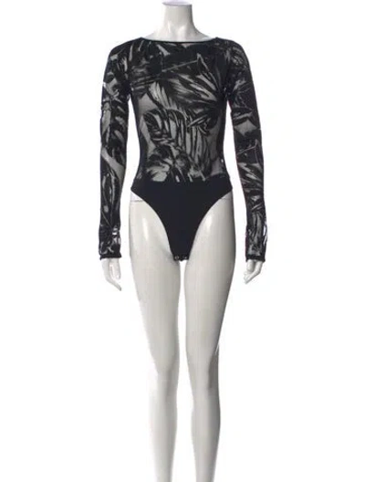 Pre-owned Lapointe Floral Print Crew Neck Bodysuit In Black