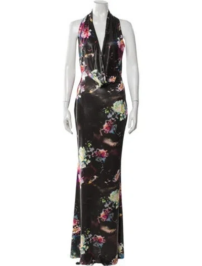 Pre-owned Lapointe Floral Print Long Dress In Black
