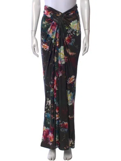 Pre-owned Lapointe Floral Print Long Skirt In Black