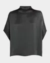 Lapointe Fluid Mock-neck Satin Cape Tee In Green