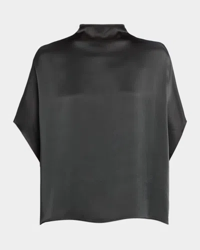 Lapointe Fluid Mock-neck Satin Cape Tee In Green