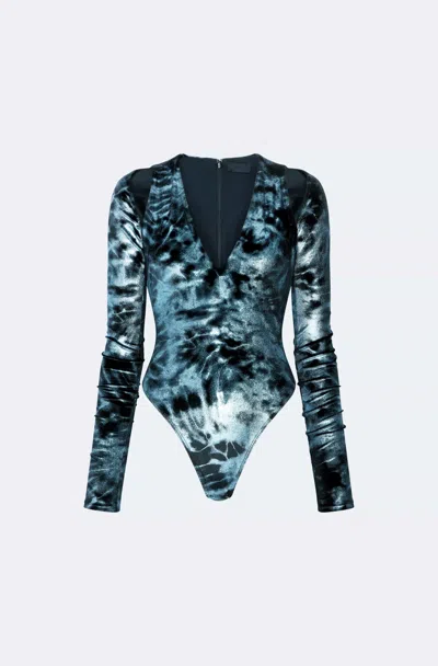 Lapointe Foil Velour V Neck Bodysuit In Blue