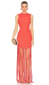 Lapointe Fringed Crepe Knit Mini Dress In Hot Coral