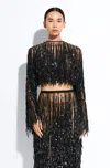Lapointe Fringe Sequin Cropped Top In Black