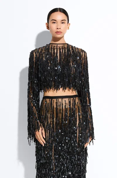 Lapointe Fringe Sequin Cropped Top In Black