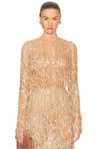Lapointe Fringe Sequin Cropped Top In Oat