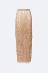 Lapointe Sequined-fringe Midi Skirt In Oat