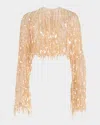 Lapointe Fringe Sequined Cropped Top In Oat