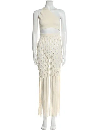 Pre-owned Lapointe Fringe Trim Accent Long Skirt In Neutral