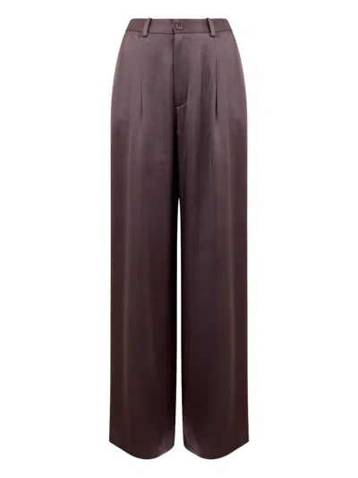 Lapointe Front-pleat Satin-effect Trousers In Brown