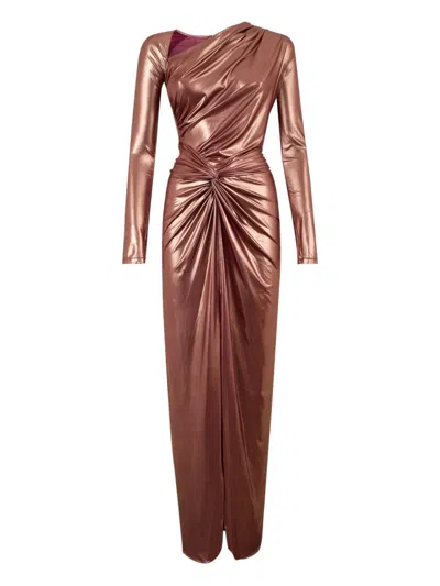 Lapointe Coated Jersey Asymmetric Draped Sarong Dress In Brown