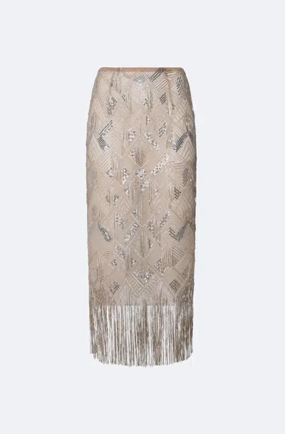 Lapointe Geometric Crystal Fringe High Waist Skirt In Silver