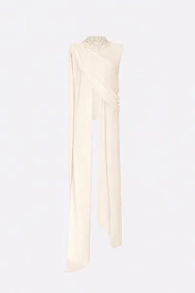 Lapointe Georgette Draped Scarf Top With Embroidery In Neutral