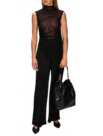 Lapointe Georgette Mock Neck Ruched Top In Black