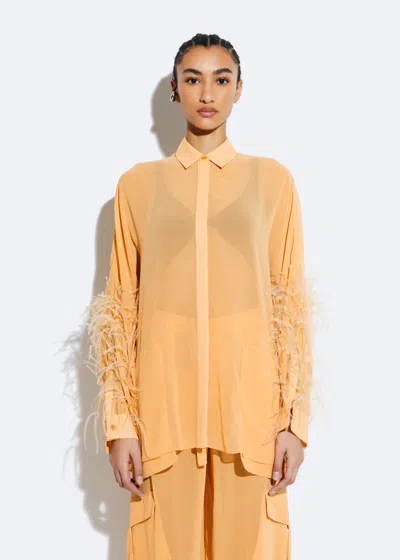 Lapointe Georgette Oversized Shirt With Feathers In Apricot