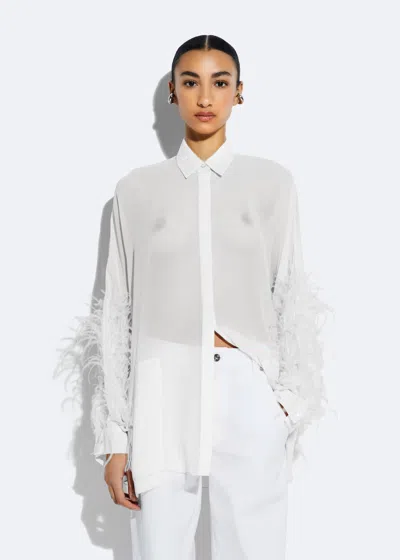 Lapointe Georgette Oversized Shirt With Feathers In White