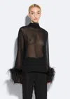 Lapointe Georgette Top With Feathers In Black