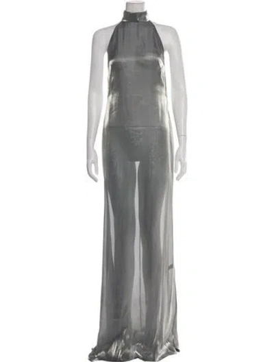 Pre-owned Lapointe Halterneck Long Dress In Grey