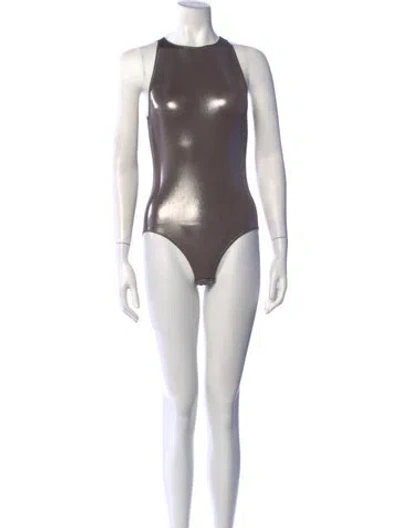 Pre-owned Lapointe Halterneck Sleeveless Bodysuit In Metallic/silver