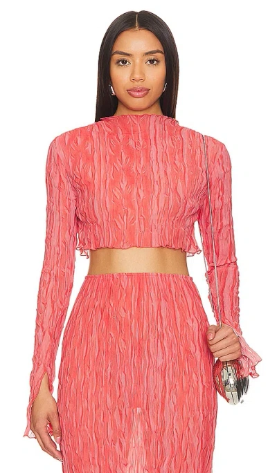 Lapointe High Neck Top In Hot Coral & Lotus