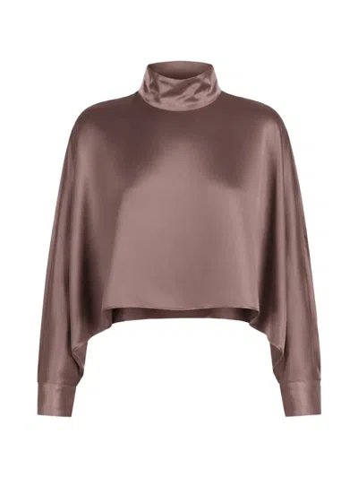 Lapointe High-neck Satin Blouse In Brown