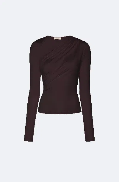 Lapointe Jersey Asymmetrical Ruched Top In Dark Brown