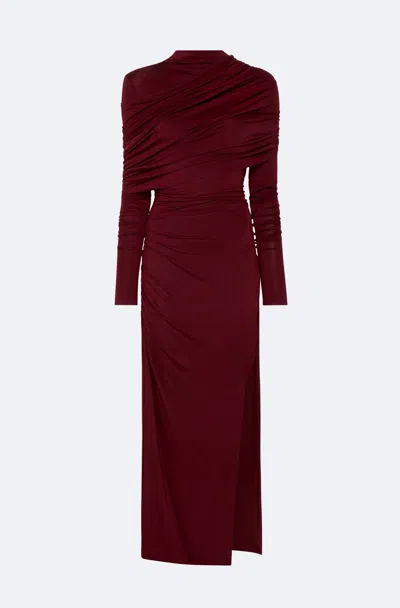 Lapointe Jersey Asymmetrical Shawl Draped Gown In Burgundy
