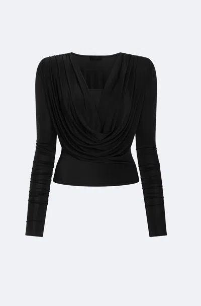Lapointe Jersey Cowl Neck Bandeau Top In Black