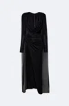 Lapointe Jersey Cowl Neck Slit Gown With Georgette Cape In Multi