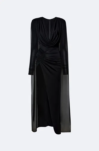 Lapointe Jersey Cowl Neck Slit Gown With Georgette Cape In Multi