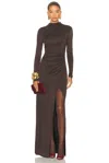 Lapointe Jersey Draped Gown In Brown