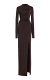 Lapointe Ruched Mock-neck Jersey Column Gown In Brown