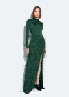 Lapointe Jersey Draped Gown With Feathers In Forest