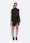 Lapointe Jersey Draped Mini Dress With Feathers In Cacao