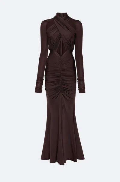 Lapointe Jersey Halter Ruched Gown In Dark Brown