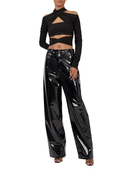 Lapointe Jersey Longsleeve Cutout Wrap Top In Black