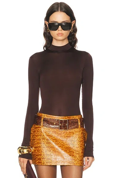 Lapointe Jersey Mock Neck Bodysuit In Chocolate
