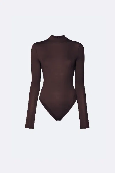 Lapointe Jersey Mock Neck Bodysuit In Chocolate