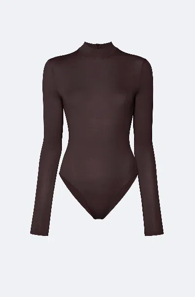 Lapointe Jersey Mock Neck Bodysuit In Dark Brown