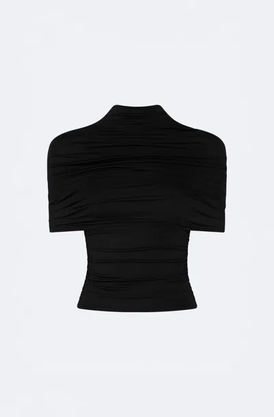Lapointe Jersey Mock Neck Ruched Top In Black