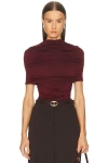 Lapointe Jersey Mock Neck Ruched Top In Red