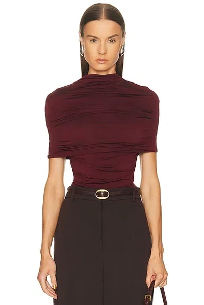 Lapointe Jersey Mock Neck Ruched Top In Red